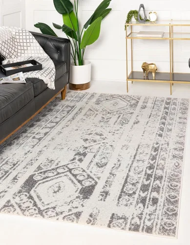 Vista 49 de Unique Loom Lennon Collection - Alfombra de área Zal (2 pies x 3 pies 1 pulgada, rectangular, gris y marfil)