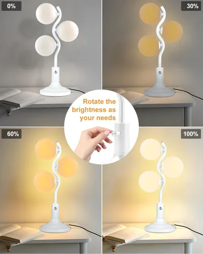 Vista 3 de Lightdot Lámpara de Mesa Globo de Mediados de Siglo Regulable Moderna de 3 Luces Blanca Lámpara de Escritorio 3000K Blanco Cálido Lámpara de Mesita