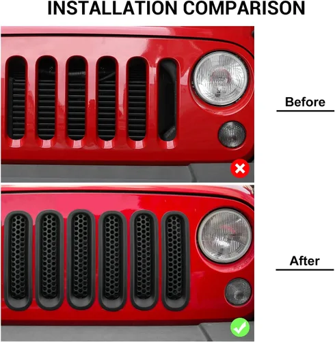 Vista 2 de JeCar para Jeep JK Insertos de Parrilla Delantera de Malla para Jeep Wrangler JK & Unlimited 2007-2018 (Negro Mate)