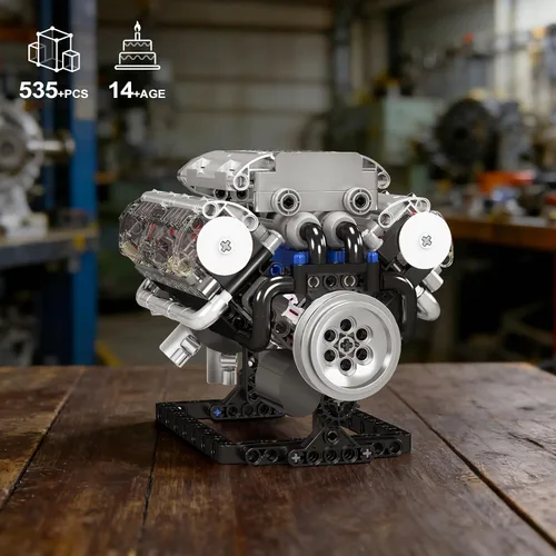 Vista 5 de Mould King 10088 Kit de modelo de motor V8 - 535 piezas para construir tu propio mini motor que funciona, set de construcción de mecánica