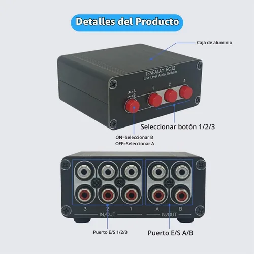Vista 8 de 3 en 2 de salida RCA interruptor de audio estéreo selector divisor de la fuente de señal de entrada - RC32 Interruptor RCA 3-EN-2-OUT