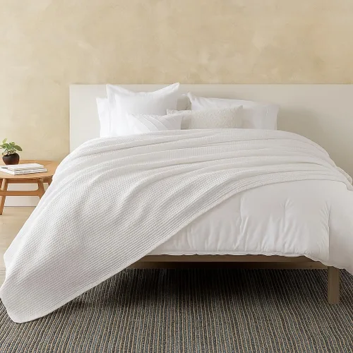 Vista 2 de ARlinen Manta 100% de algodón Tencel, ligera, transpirable, suave para todas las estaciones, para sofá, perfecta para personas que duermen con Blanco