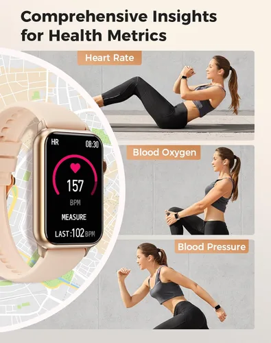Vista 2 de Reloj inteligente de seguimiento de salud y fitness con monitor de oxígeno en sangre, presión arterial y frecuencia cardíaca las 24 horas del día