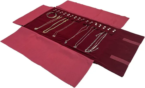Vista 2 de UnionPlus Estuche de joyería de viaje, organizador de bolsas para collares, pulseras, color borgoña