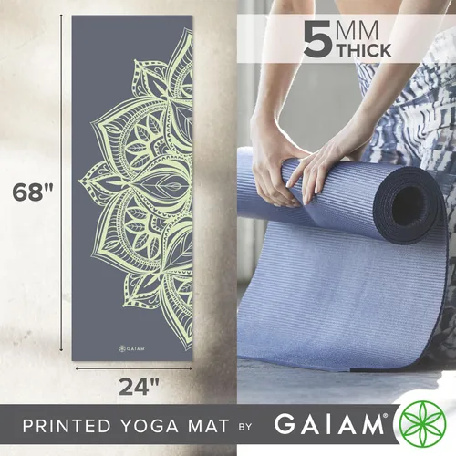 Vista 5 de Gaiam - Esterilla de yoga premium de 5mm con estampado, gruesa y antideslizante para todo tipo de yoga, pilates y entrenamientos en el suelo
