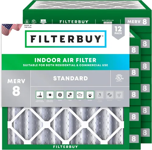 Vista 45 de Filterbuy Filtro de aire MERV 8 de 8 x 14 x 1 pulgadas para defensa contra el polvo y las alergias (paquete de 12), electrostático plisado HVAC