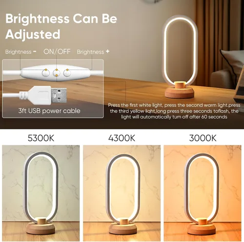 Vista 4 de LONRISWAY Lámpara de escritorio moderna lámpara de mesa de madera LED, luz de noche de noche de noche, iluminación LED regulable, decoración