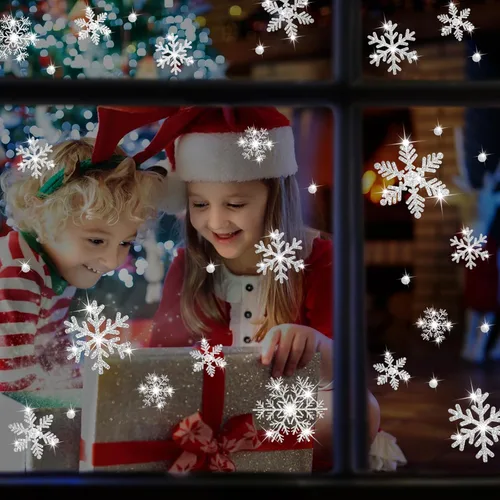 Vista 5 de LUDILO 240 Piezas Calcomanías de Ventana de Navidad Copos de Nieve con Purpurina Calcomanías de Ventana Pegatinas Estáticas de Ventana