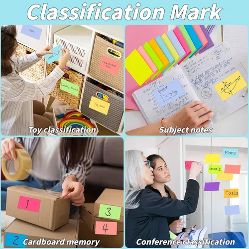 Vista 6 de 36 blocs de notas adhesivas de 3 x 5 pulgadas, 12 colores autoadhesivos, multicolor, bloc de notas rectangulares brillantes y coloridas