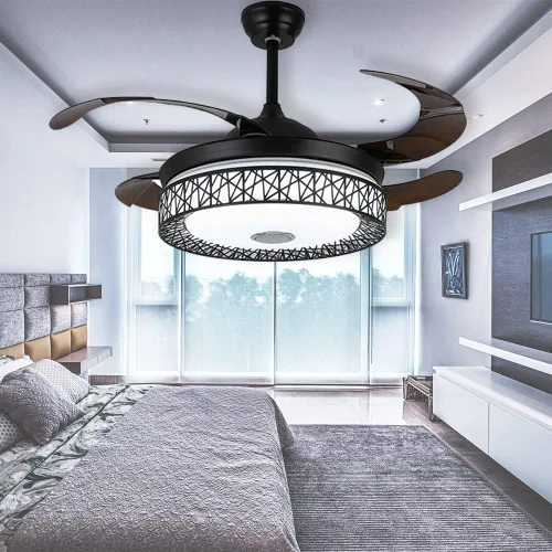 Vista 2 de Lámpara de techo moderna de 42 pulgadas con control remoto, ventilador de techo retráctil con altavoz Bluetooth, iluminación de 3