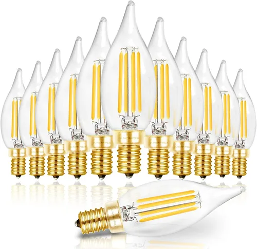 Vista 10 de Hizashi Bombilla de candelabro E12 de 40 W, bombillas LED de candelabro regulables CRI 90+, 4 W, 450 lm, 5000 K, luz blanca diurna, punta de llama