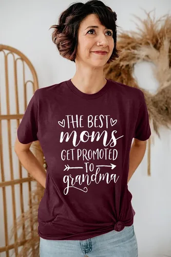 Vista 5 de Camiseta de manga corta para mujer, con texto en inglés "Get Promoted to Grandum", camiseta casual de regalo para abuelas