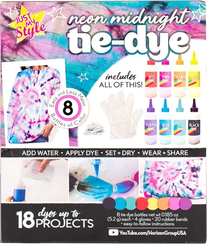 Vista 7 de Just My Style Kit de teñido anudado neón medianoche para crear hasta 18 accesorios de teñido anudado, gran juego de manualidades de teñido anudado