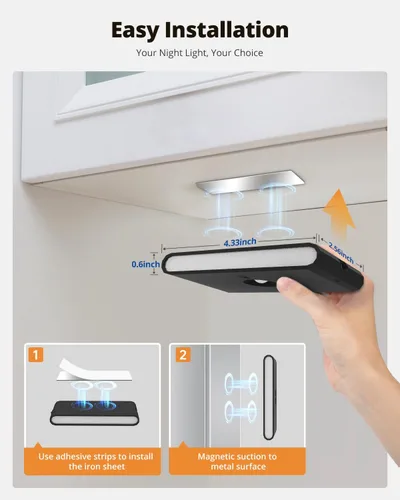 Vista 6 de wowatt Luz de escalera recargable con sensor de movimiento, luces nocturnas negras con montaje magnético, luces de escalón regulables