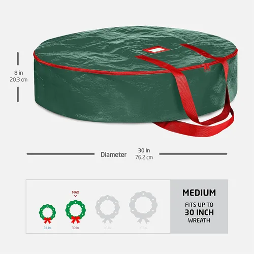 Vista 6 de ZOBER - Contenedor de almacenamiento para coronas de Navidad de 30 pulgadas - Bolsa para coronas de Navidad con doble cierre y asas duraderas - Verde