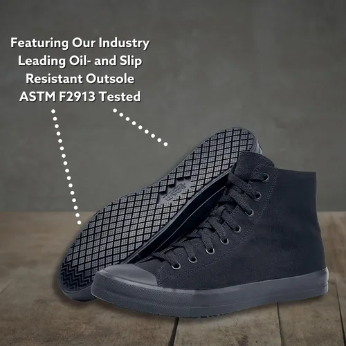 Vista 4 de Shoes for Crews Pembroke, zapatos de trabajo unisex antideslizantes para hombre, mujer, tenis resistentes al agua, lona negra o cuero
