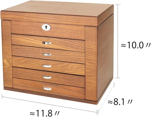 Vista 3 de TITISKIN Large Wooden Jewelry Box for Women 6 Drawers Storage Box Organizer Container with Lock Mirror Velvet brown