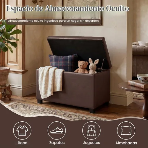 Vista 4 de Joveco Banco Otomano de Almacenamiento de 24 Pulgadas de Cuero, Taburete Rectángulo para Reposapiés para Sala de Estar, Dormitorio, Entrada