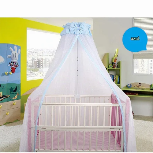 Vista 3 de Cortinas de red transpirable para cuna, toldo para niños, mosquitera, decoración de dormitorio (azul, mosquitera)