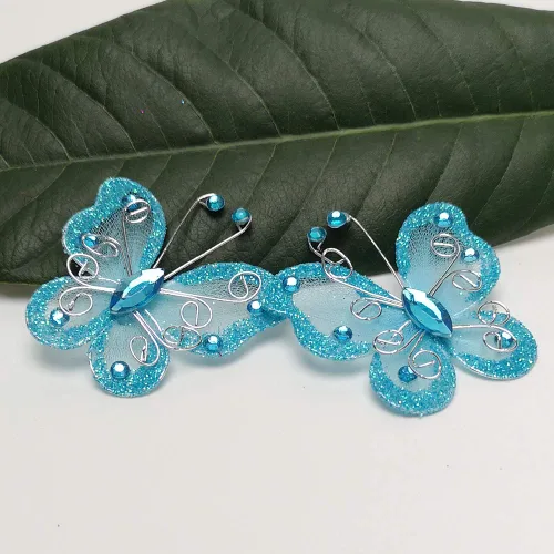 Vista 3 de Chenkou Craft Decoraciones de boda de mariposa de alambre de organza azul 26pcs