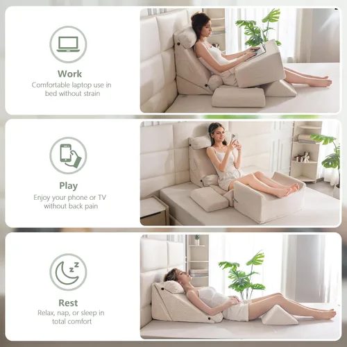 Vista 2 de HIGOGOGO Juego de 10 almohadas ortopédicas de cuña para cama, posicionadores corporales de espuma suave ajustables para recuperación después