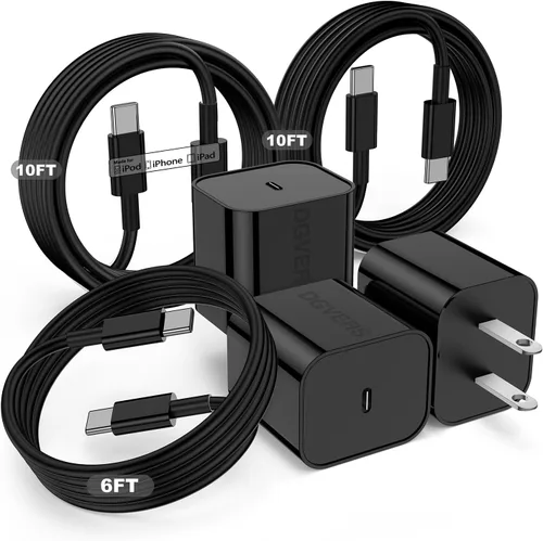 Vista 11 de Cargador rápido USBC de 20 W para iPhone 17 16 15 y cable de carga de 6/6/10 pies