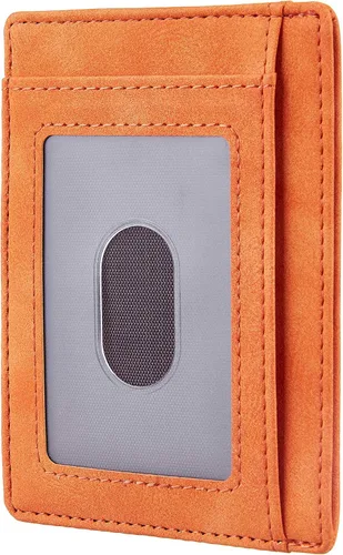 Vista 3 de Travelambo - Cartera de piel minimalista con bolsillo frontal, tamaño mediano, cartela delgada, RFID