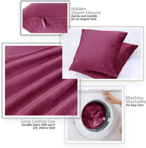 Vista 3 de Nestl Fundas de cojín decorativas, acogedoras fundas de cojín de terciopelo magenta de 51 x 51 cm, suaves fundas de cojín sólidas para sofá, cama