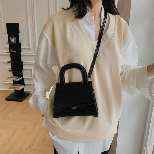 Vista 7 de Tngan Bolso de noche de la PU de las mujeres Bolso de cuero de charol Bolso de hombro del color del caramelo