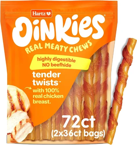 Vista 7 de Hartz Oinkies Tender Twists con pechuga de pollo real sin piel cruda para perros, masticables altamente digeribles para perros, 18
