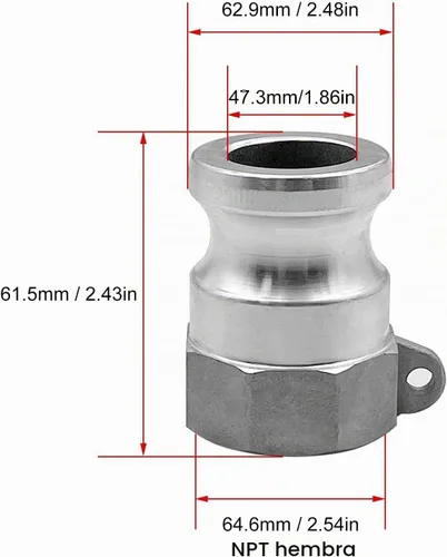 Vista 7 de SAFBY 2 piezas de aluminio tipo A de manguera de leva y ranura, enchufe x NPT hembra con 2 piezas de accesorios de junta Camlock (2 pulgadas)