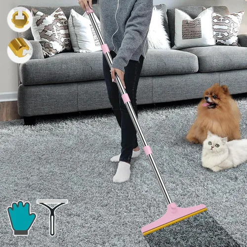 Vista 9 de Rastrillo de alfombra B-Land para depilación de mascotas, escoba raspadora de alfombras reutilizable Pet Hair Remover with 60” Adjustable Long