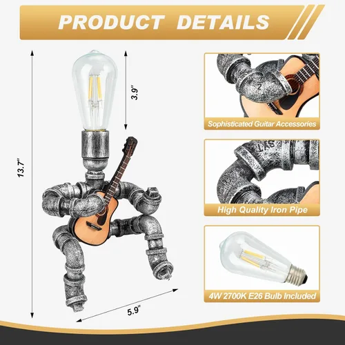 Vista 2 de VIHOSE Lámpara de mesa de tubo de metal, lámpara de escritorio de estilo robot creativo, luz industrial vintage para hombres, mesita de noche, bar