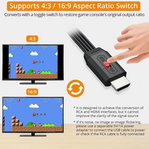 Vista 3 de Neoteck - Cable convertidor RCA a HDMI de 7.9 in/0.66 pies AV a HDMI