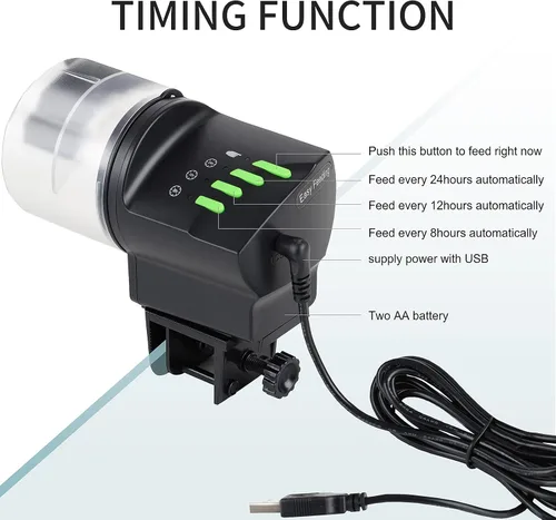 Vista 2 de DXOPHIEX Alimentador automático de pescados, dispensador de alimentos, alimentador de peces de vacaciones alimentado por batería y USB para acuario