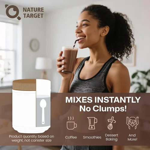 Vista 7 de NATURE TARGET Paquete de péptidos de colágeno múltiple en polvo, chocolate y vainilla, colágeno hidrolizado para mujeres y hombres con creatina
