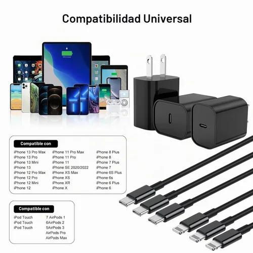 Vista 5 de Fashia Cargador rápido para iPhone, cable Lightning de carga rápida de 6 pies, para iPhone 14, 13, 12 Pro Max, carga rápida con bloque de cargador