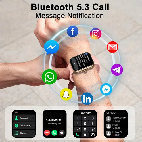 Vista 3 de Reloj inteligente (respuesta/hacer llamada), reloj inteligente de 1.96 pulgadas para hombres y mujeres, nuevo reloj de fitness 2025 con más de 110