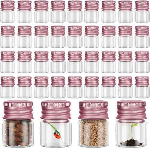 Vista 16 de Tessco for you 100 piezas botellas de vidrio mini de 5 ml (0.17 onzas líquidas) con tapa de aluminio, frascos pequeños, frascos de vidrio mini Dorado