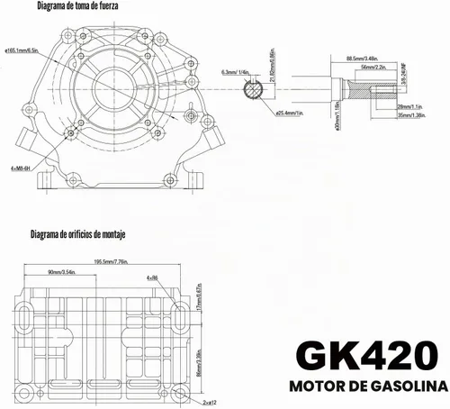Vista 2 de Genkins Motor multiusos a gas de arranque de retroceso de 15 HP 420cc, GK420..