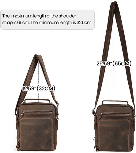 Vista 6 de Bolso bandolera pequeño de cuero genuino para hombre, bolso cruzado de hombro vintage para trabajo, negocios, viajes