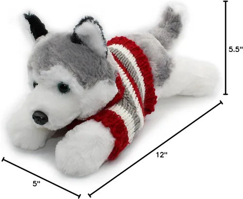Vista 3 de Peluche suave de peluche de perro husky siberiano de peluche para cachorros, 12 pulgadas
