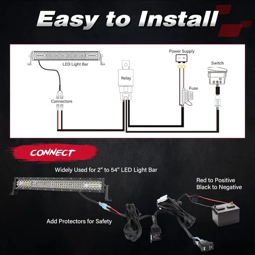 Vista 5 de OFFROADTOWN Arnés de cableado de barra de luz LED, 1 cable de 16.4 pies, kit de cableado de nailon para luces de conducción, luz de trabajo, luces