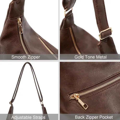 Vista 7 de NIUEIMEE ZHOU Bolsos Hobo para mujer Bolso de hombro de cuero vegano plegable Bolso de mano holgado Bolso bandolera