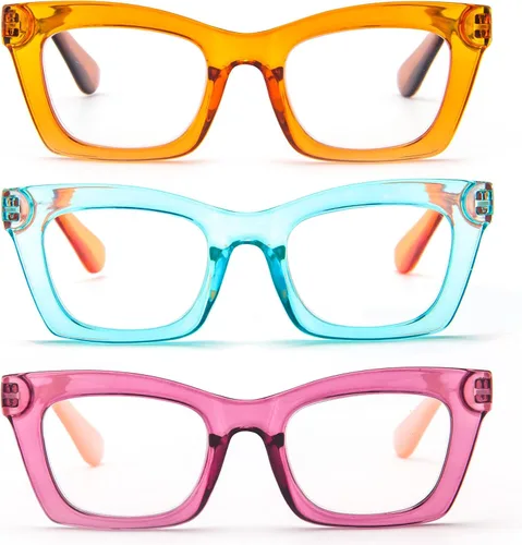 Vista 17 de Gafas de lectura para mujer, estilo Oprah, de gran tamaño, con bisagra de resorte cuadrada, lentes de bloqueo de luz azul
