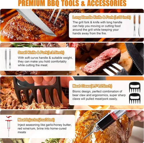 Vista 3 de Cifaisi Juego de accesorios para parrilla de barbacoa, 38 piezas de herramientas de parrilla de acero inoxidable con funda de aluminio, termómetro