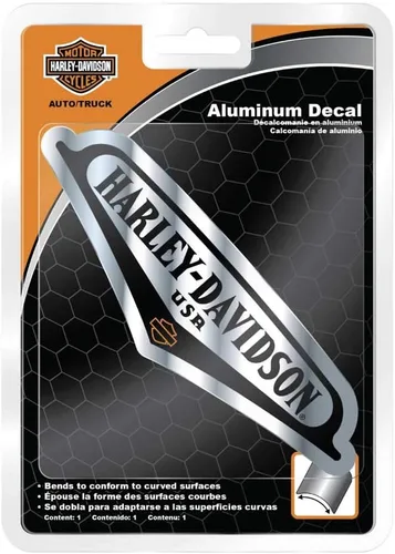 Vista 2 de Harley-Davidson Debossed V-Tank - Calcomanía de aluminio, color plateado y negro, 5 x 7 pulgadas.