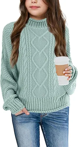 Vista 16 de Imily Bela Suéteres de Cuello Alto para Niñas Niños Ropa de Punto con Manga Murciélago Suéter Grueso Pullover Jumper A-Apricot