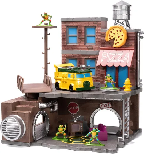 Vista 8 de Jada 34679 - Juego de diorama de tortuga ninja con figuras y vagón de fiesta Nano Scene Series