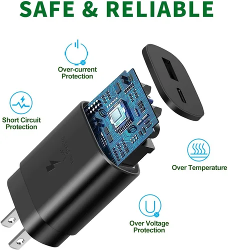 Vista 3 de Cargador tipo C, cargador de pared USB C de 25 W, carga rápida de doble puerto, compatible con Samsung Galaxy S22/S22 Plus/S20/S21 Ultra Plus, Note